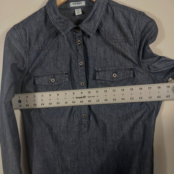 Old Navy Denim Dress, Shift with Belt, Size Medium, Long Sleeve, 1/4 Button Down - Picture 14 of 15